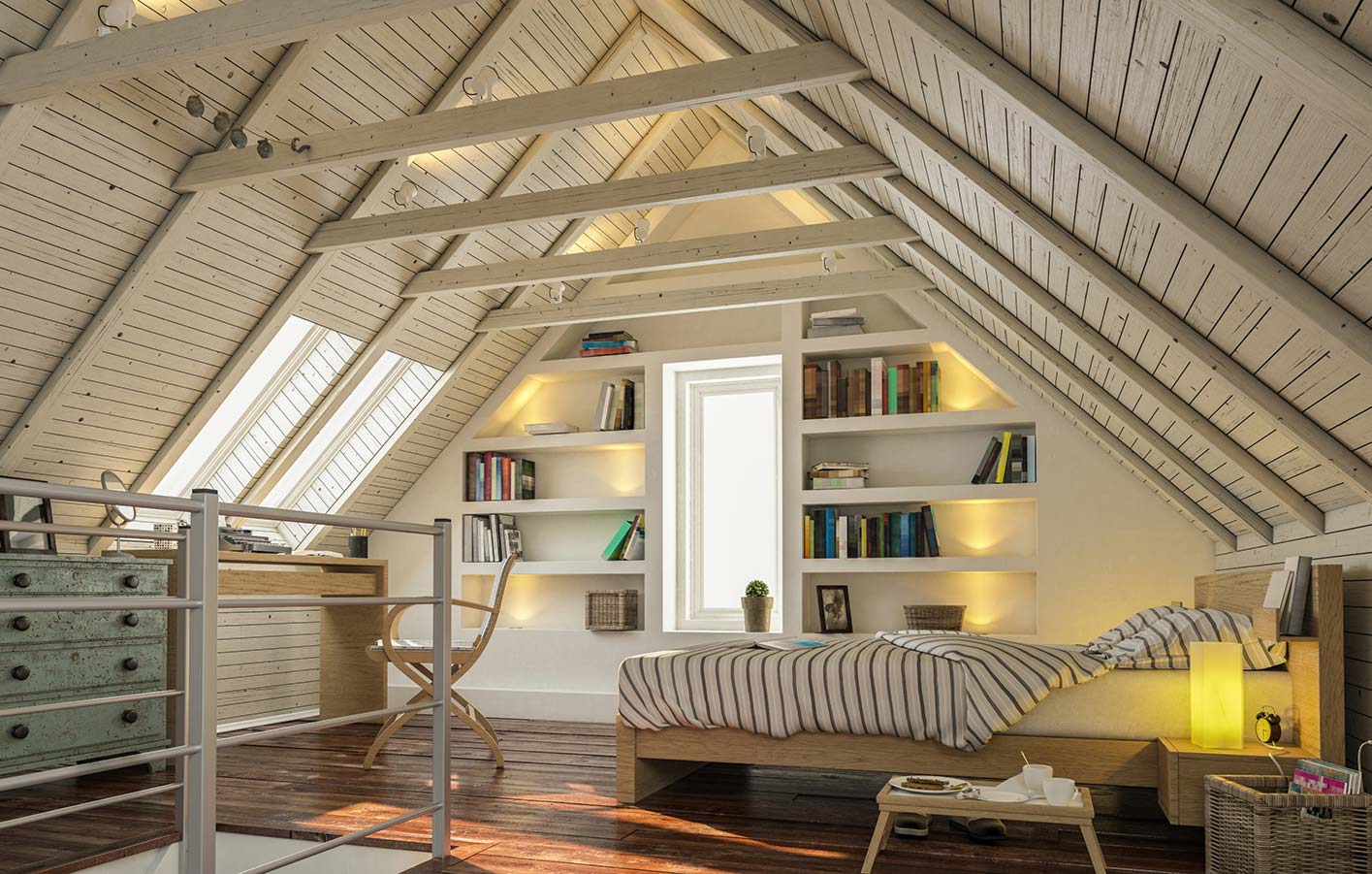 Dachstuhl ausbauen mit Holzdecke, Massivholzprofil und Paneel Kinderzimmer im gemütlich ausgebauten Dachstuhl